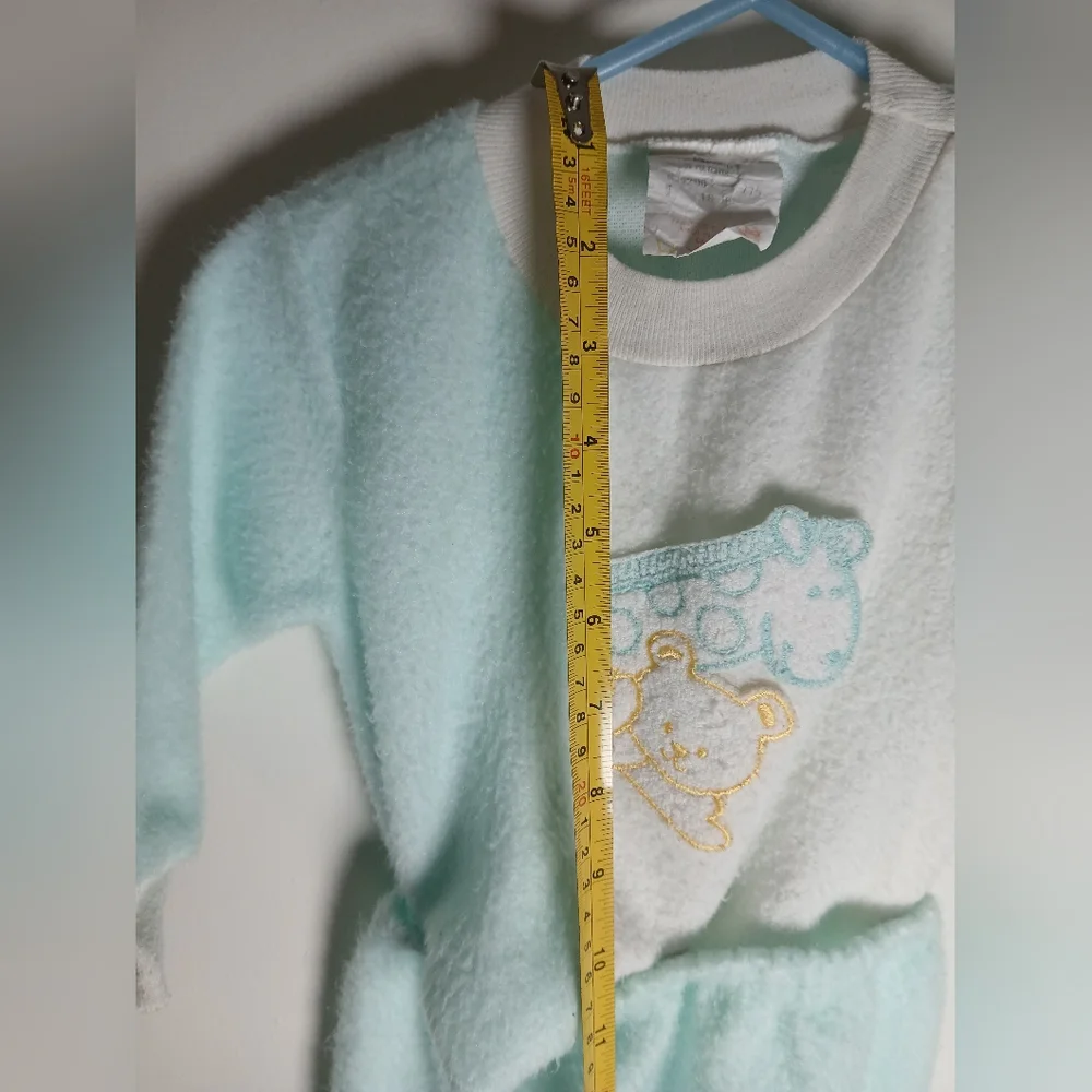 Vintage Baby Pajamas Aqua Blue & White Fleece Giraffe Bear Embroidery 18M Canada